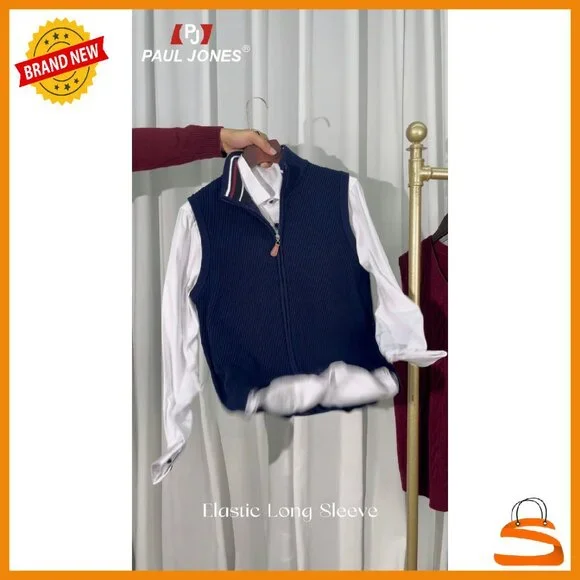 Men's Slim Fit Full Zip Sweater Vest Twill Textured Sleeveless Casual